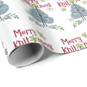 Papier Cadeau Joyeux Knitmas Fils de Noël Arbre Tricot Fête (Coin rond)