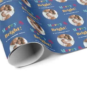 Papier Cadeau Joyeux & Lumineux Photo de famille personnalisée N