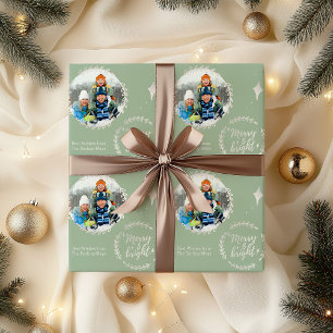 Papier Cadeau Joyeux & Lumineux Photo personnalisée Vert et Arge