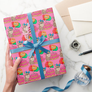 Papier Cadeau Joyeux Marionnette mignonne avec ballons et gâteau