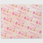 Papier Cadeau Joyeux mignon 12e anniversaire rose jaune (Plat)