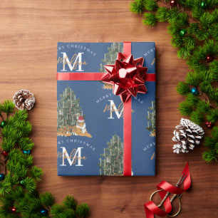Papier Cadeau Joyeux Monogramme de Noël personnalisé Tigre et Ar