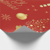 Papier Cadeau Joyeux motif de Noël rouge et or (Coin)