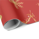 Papier Cadeau Joyeux motif de Noël rouge et or (Coin rond)