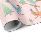 Papier Cadeau Joyeux Motif de poulets de Noël (Coin rond)