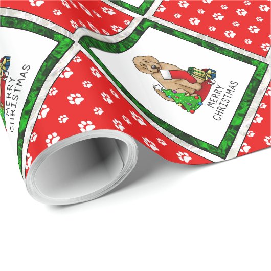 Papier Cadeau Joyeux Noël 2 Goldendoodle (rouge doré) mignonne (Coin rond)
