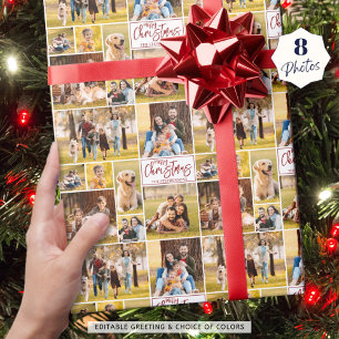 Papier Cadeau Joyeux Noël 8 Photo Collage Rouge Personnalisé