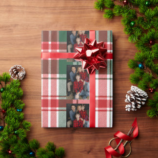 Papier Cadeau Joyeux Noël à carreaux Photo de famille
