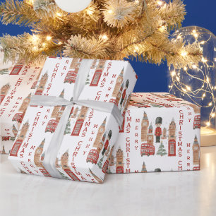 Papier Cadeau Joyeux Noël à Londres dans le bus rouge, Big Ben