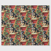 Papier Cadeau Joyeux Noël Allemand Berger Chiot (Plat)
