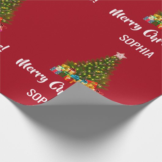 Papier Cadeau Joyeux Noël Arbre Baubles Lumières Personnalisé (Coin)
