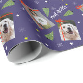 Papier Cadeau Joyeux Noël Arbre Étoiles Snowflakes 2 Photos (Coin rond)