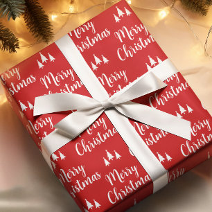 Papier Cadeau Joyeux Noël arbre motif élégant rouge et blanc