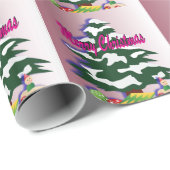 Papier Cadeau Joyeux Noël Arbre Retro saison festive (Coin rond)