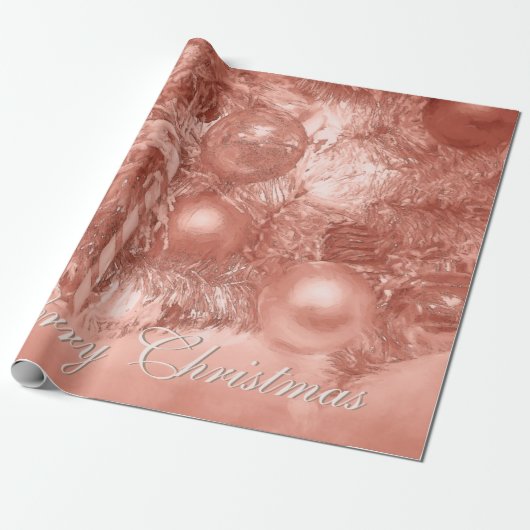 Papier Cadeau Joyeux Noël Arbre Rose Gold Holiday (Déroulé)