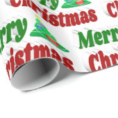 Papier Cadeau Joyeux Noël Arbre rouge vert typographie (Coin rond)