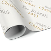Papier Cadeau Joyeux Noël Argent & Or Script, Personnalisé (Coin rond)