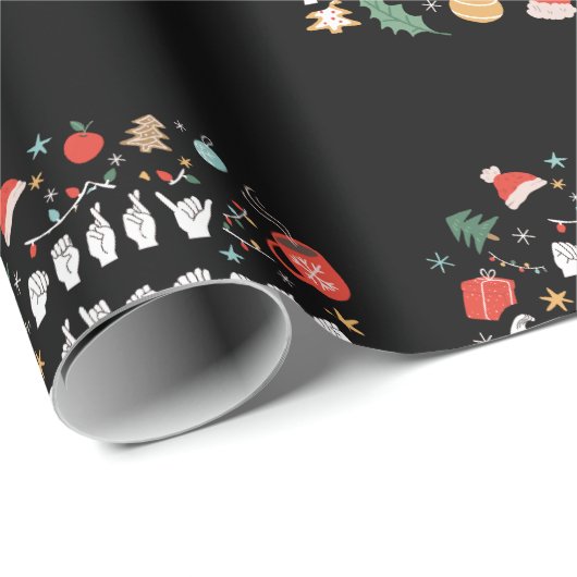 Papier Cadeau Joyeux Noël - ASL American Sign Language III (Coin rond)