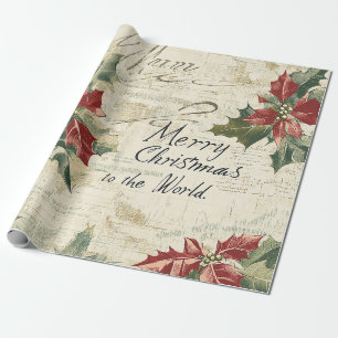 Papier Cadeau Joyeux Noël au monde entier Holly Vintage