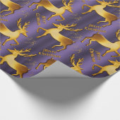 Papier Cadeau Joyeux Noël aux rennes pourpres et dorés (Coin)