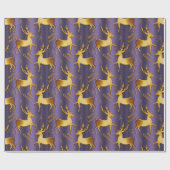 Papier Cadeau Joyeux Noël aux rennes pourpres et dorés (Plat)