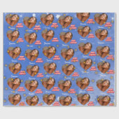 Papier Cadeau Joyeux Noël avec 1 Coeur Photo et Nom Bleu (Plat)