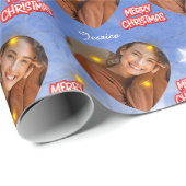 Papier Cadeau Joyeux Noël avec 1 Coeur Photo et Nom Bleu (Coin rond)