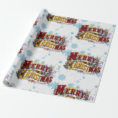 Papier Cadeau Joyeux Noël avec des flocons de neige bleu glace (Déroulé)