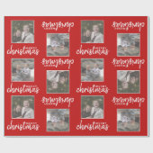Papier Cadeau Joyeux Noël avec deux photos Carrés - rouge (Plat)