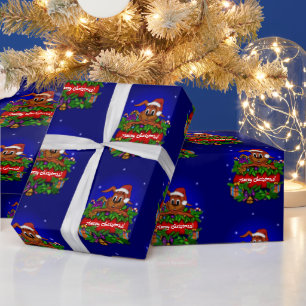 Papier Cadeau Joyeux Noël avec lapin de Noël