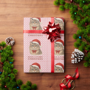 Papier Cadeau Joyeux Noël avec un adorable chaton sibérien en co