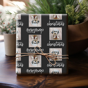 Papier Cadeau Joyeux Noël avec une photo carrée - noir