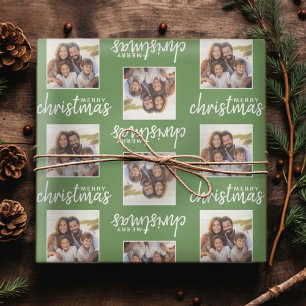 Papier Cadeau Joyeux Noël avec une photo carrée - vert