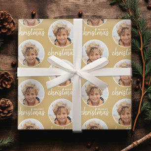 Papier Cadeau Joyeux Noël avec une photo de cercle - or