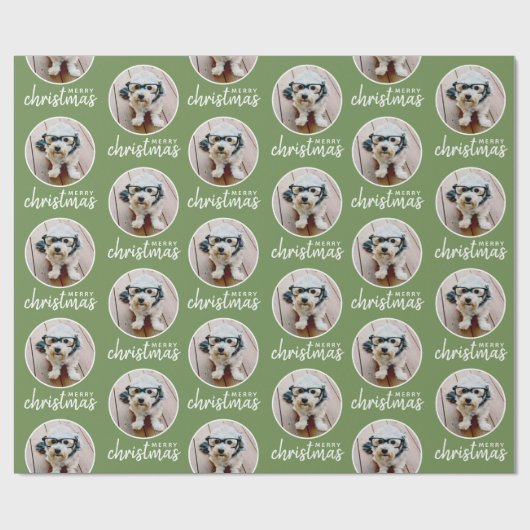 Papier Cadeau Joyeux Noël avec une photo en un cercle - vert (Plat)