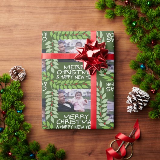 Papier Cadeau Joyeux Noël avec une photo horizontale - vert (Cadeau de vacances)