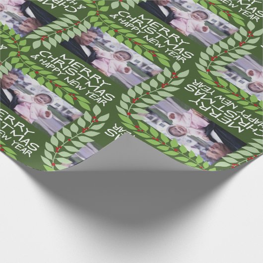 Papier Cadeau Joyeux Noël avec une photo horizontale - vert (Coin)