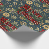 Papier Cadeau Joyeux Noël avec Vintage Gold Snowflakes (Coin)