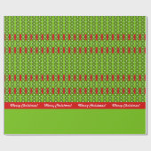 Papier Cadeau Joyeux Noël! Bandes de Jacquard rouge et vert pers (Plat)