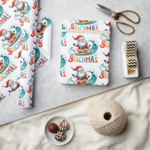 Papier Cadeau Joyeux Noël Beachmas En Juillet Design Rétro