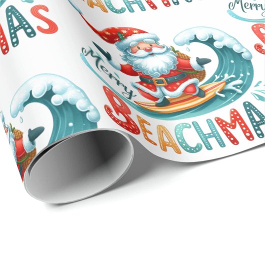 Papier Cadeau Joyeux Noël Beachmas En Juillet Design Rétro (Coin rond)
