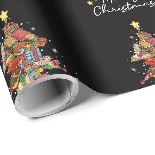 Papier Cadeau Joyeux Noël Bibliothèque Arbre Lecture Lover Li (Coin rond)