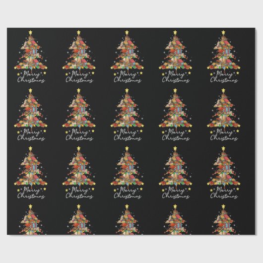 Papier Cadeau Joyeux Noël Bibliothèque Arbre Lecture Lover Li (Plat)