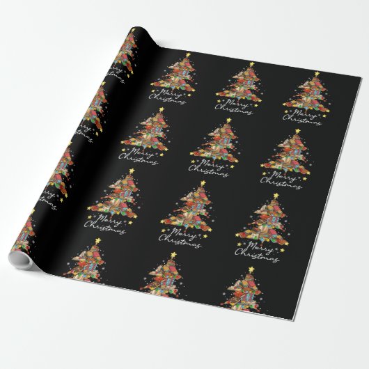Papier Cadeau Joyeux Noël Bibliothèque Arbre Lecture Lover Li (Déroulé)