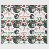 Papier Cadeau Joyeux Noël Billard Huit Ball Père Noël (Plat)