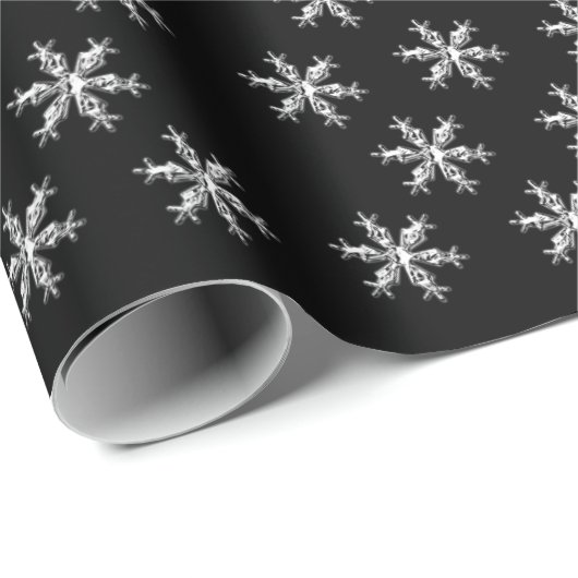 Papier Cadeau Joyeux Noël Black Snowflakes Wrapper Papier (Coin rond)