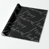 Papier Cadeau Joyeux Noël blanc texte manuscrit, noir (Déroulé)