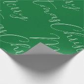 Papier Cadeau Joyeux Noël blanc texte manuscrit, vert (Coin)