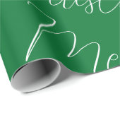 Papier Cadeau Joyeux Noël blanc texte manuscrit, vert (Coin rond)