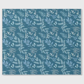 Papier Cadeau Joyeux Noël Bleu Botanique d'hiver (Plat)